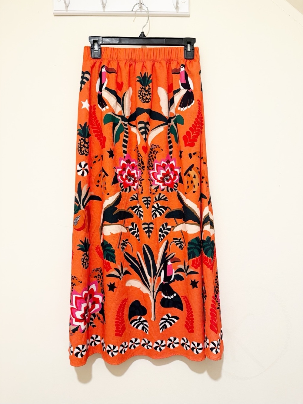 Amazon Orange Floral & Tropical Print Midi Skirt